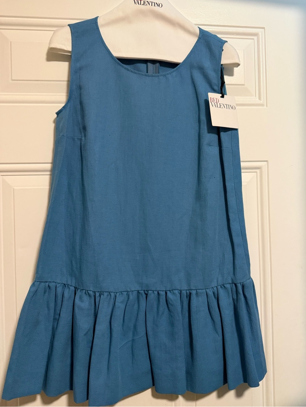 RED Valentino Girls' Sky Blue Sleeveless Ruffle-Hem Dress